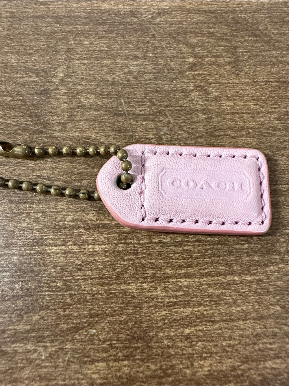 Coach Y2K Pink Leather mini Tag Charm with Brass Bead Chain